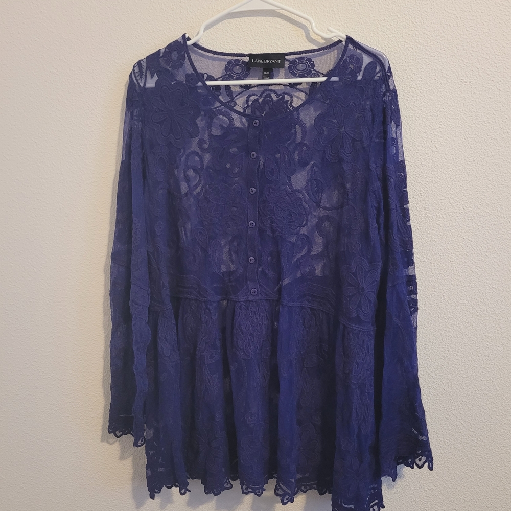 Lane Bryant Navy Floral Lace Button-Up Tunic#228